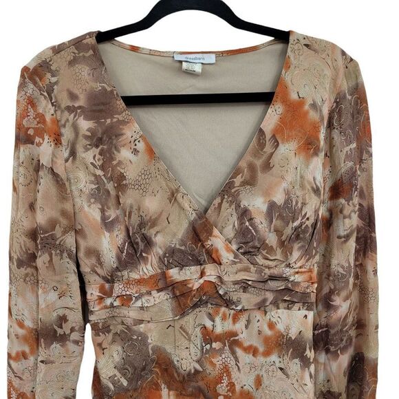 90s Top Boho Country V-neck Tie Back Waist Sheer Long Sleeve Burnt Paisley Sz M - Picture 5 of 9